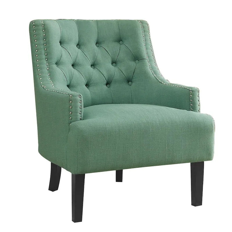 Fauteuil d'appoint en chenille sarcelle avec dossier capitonné