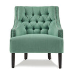 Fauteuil d'appoint en chenille sarcelle avec dossier capitonné