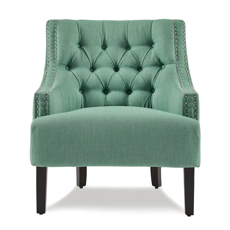 Fauteuil d'appoint en chenille sarcelle avec dossier capitonné
