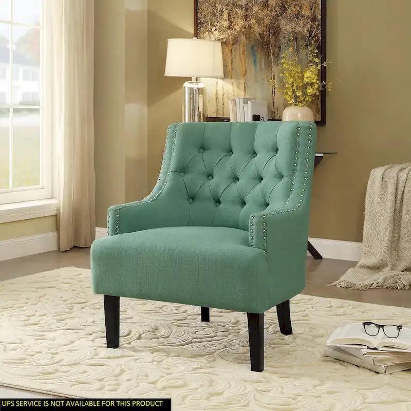 Fauteuil d'appoint en chenille sarcelle avec dossier capitonné