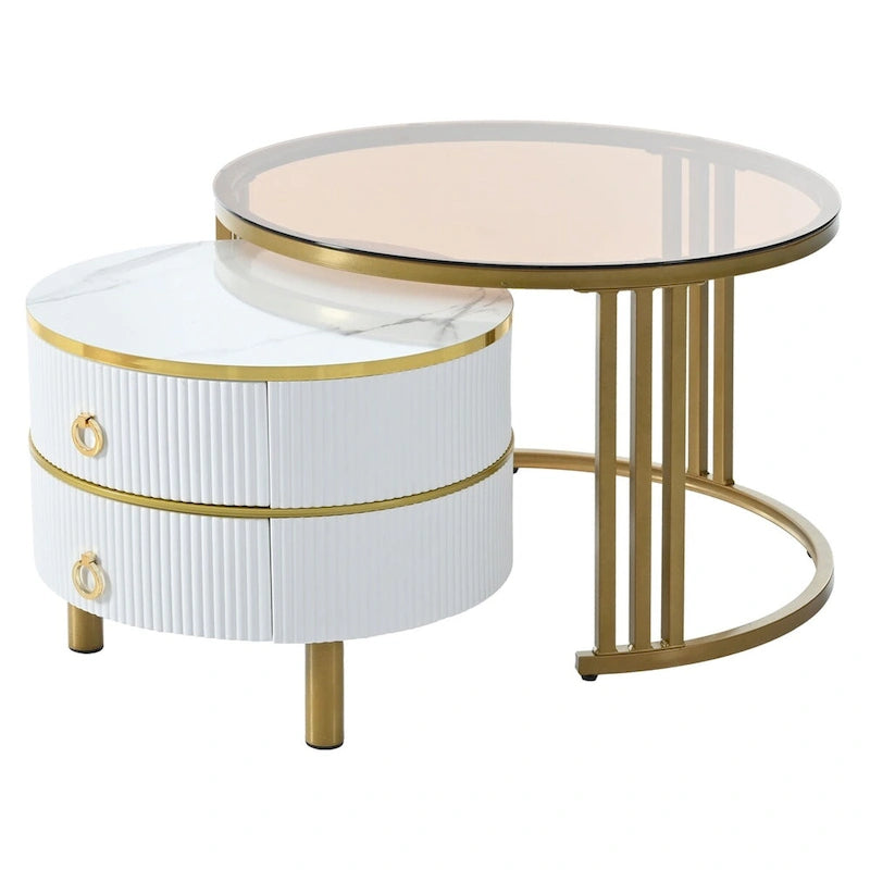 Tables basses gigognes, tables d'appoint avec plateau en verre trempé marron, 2 pièces