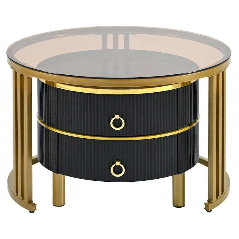 Tables basses gigognes, tables d'appoint avec plateau en verre trempé marron, 2 pièces