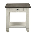 Table d'appoint Rome de 26 pouces, carrée, 1 tiroir, marron, blanc, bois massif